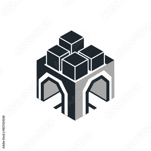 3D Cube Structure with Arches Design.