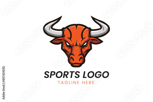 Charging Red Bull Horns Mascot Vector logo template