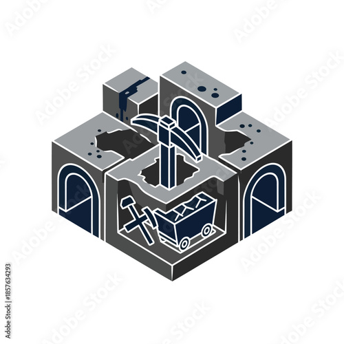 Isometric Illustration of Mining Equipment and Machinery.