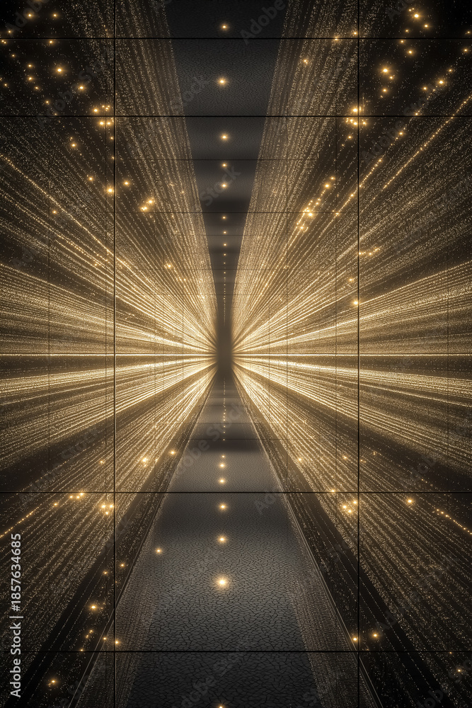 Obraz premium 抽象的な光のイルミネーションと鏡張りの迷宮