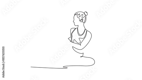 young woman doing core exercises using a medicine ball. Gym Property concept. Single line draw design. Full length animation illustration. High quality 4k footage