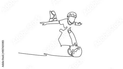 Loving dad feel playful engaged in funny game activity. Family bonding. Growing family life stage concept. Single line draw design. Full length animation illustration. High quality 4k footage