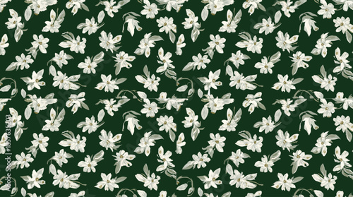 Vector template featuring a delicate snowdrop flower motif in a repeating pattern, showcased in a modern flat design style with clean lines and minimalistic