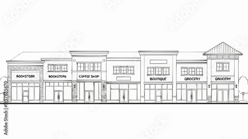 Detailed architectural drawing of a commercial building facade.