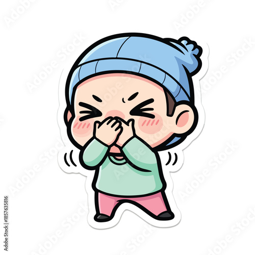 Cute Chibi Boy Holding Back a Sneeze