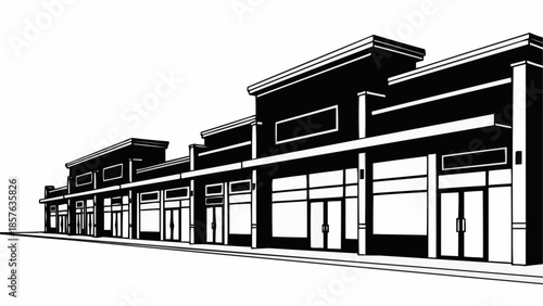 Commercial Building Facade Illustration - A Row of Retail Spaces.