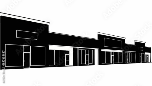 Commercial Building Facade - A Row of Storefronts in Silhouette.