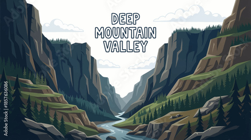 deep mountain valley carved between steep slopes reveals dramatic elevation changes, layered terrain, and strong geological structure shaped by time and erosion