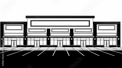 Commercial Building Facade Illustration with Parking Lot.