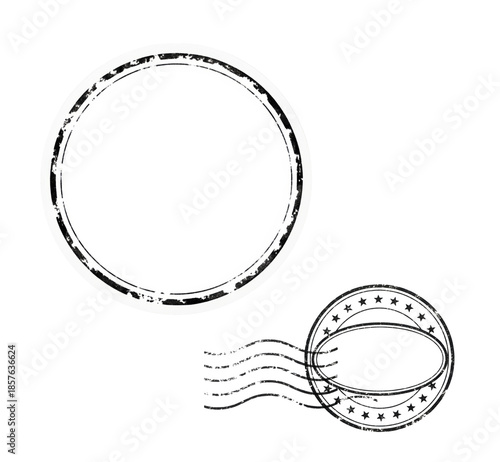 Rubber stamp imprint template with grunge texture border for postal marking on envelope or document authentication with certification seal impression and cancellation postmark application