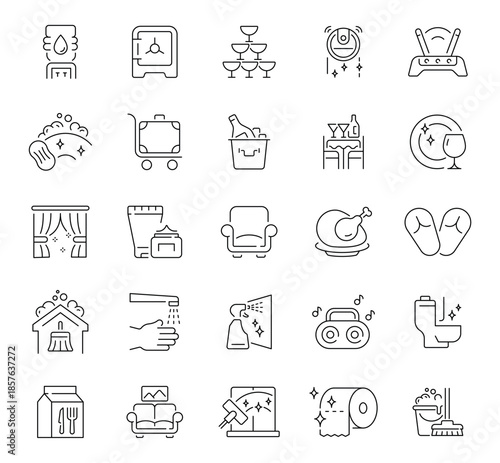 Room service icons set. editable line icons for hotels and hospitality services