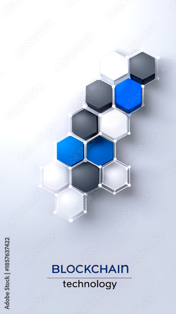Fototapeta premium Modern Blockchain Technology Concept with Blue and Grey Hexagonal Grid.