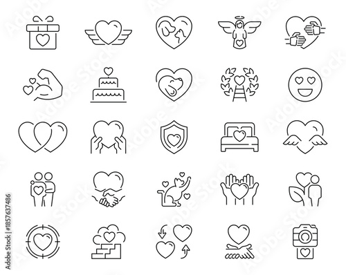 Love and care icons set. line, editable line icons for compassion and support