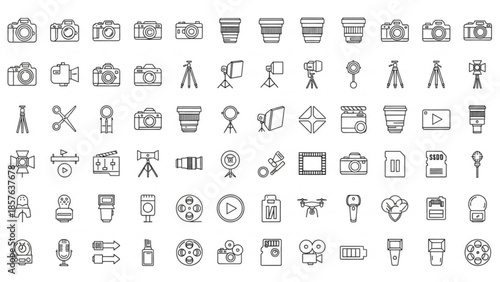 Collection of Photography Equipment Icons for Graphic Design and Web Projects