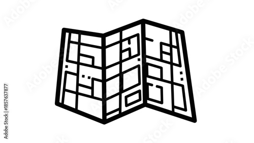 Black and White Folded Map Illustration.