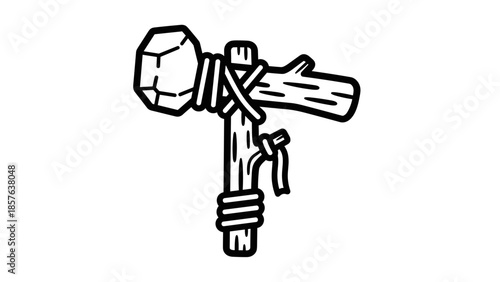 Hammer Tool with Wooden Handle Closeup.