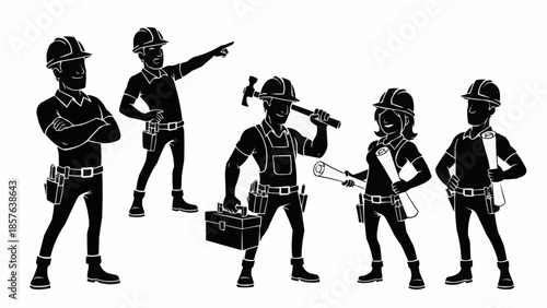 Silhouette Construction Crew - Diverse Team of Builders and Engineers.