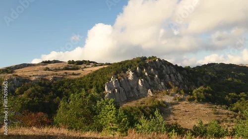 mountain plateau on Demerjy mountain. sunset view from top point, 1239m. Crimea
