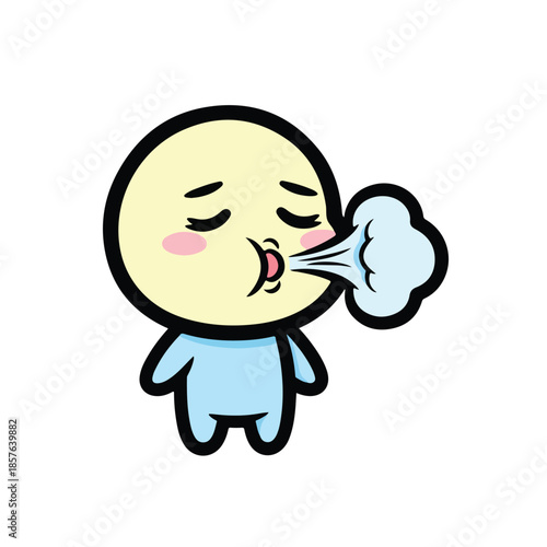 Cute Chibi Character Shivering and Blowing Cold Air
