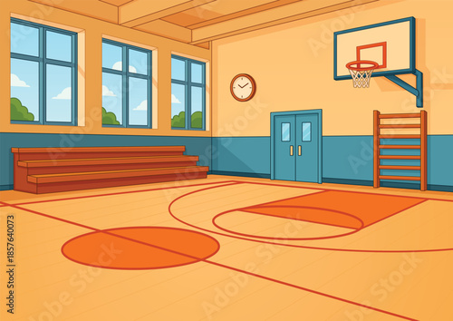 Cartoon Gym Interior Background,  Basketball Court Background Cartoon Illustration