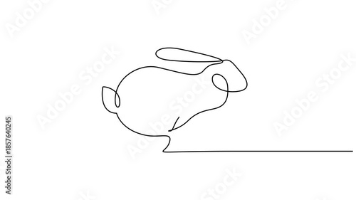 Continuous drawing line art of Easter rabbits. Self drawing line animation Easter Bunny Cute rabbit silhouette with ears continuous one single line drawing