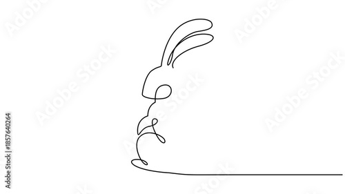 Continuous drawing line art of Easter rabbits. Self drawing line animation Easter Bunny Cute rabbit silhouette with ears continuous one single line drawing