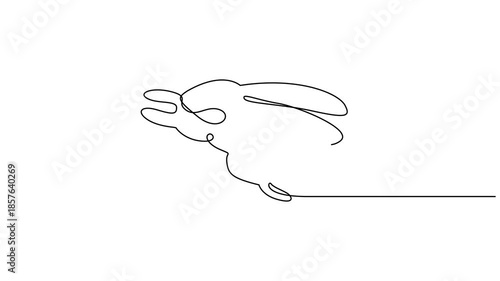 Continuous drawing line art of Easter rabbits. Self drawing line animation Easter Bunny Cute rabbit silhouette with ears continuous one single line drawing