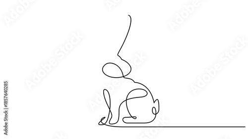 Continuous drawing line art of Easter rabbits. Self drawing line animation Easter Bunny Cute rabbit silhouette with ears continuous one single line drawing