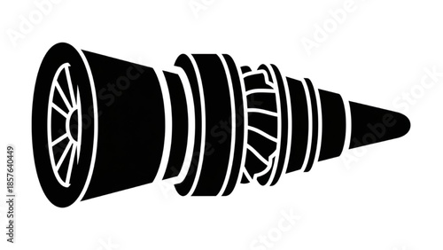 Gas Turbine Jet Engine Silhouette Vector Icon in Industrial Side View