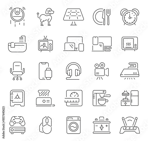 Household appliance icons set. editable line icons, flat, kitchen and home devices