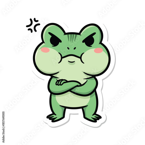 Grumpy Green Frog Sticker Illustration