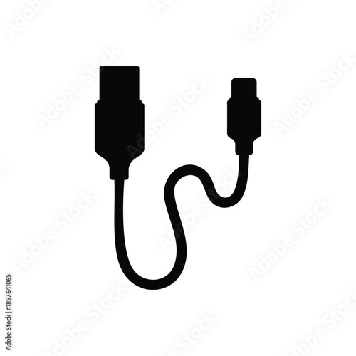 Black usb c cable silhouette vector flat illustration design.
