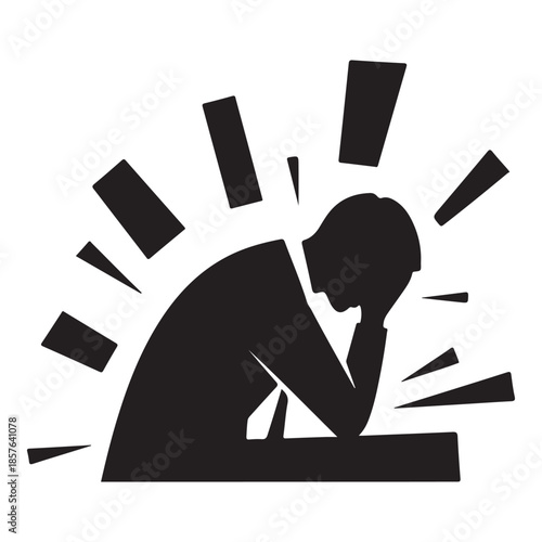 Burned Out Office Worker with Head Down Showing Mental Stress, Anxiety, and Work Burnout Concept