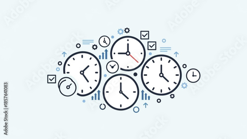 Collection of minimalist clock icons representing time management and scheduling perfect for business presentations and app interfaces flat vector illustration