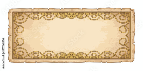 Vintage parchment paper with ornate Celtic knot border and torn edges antique