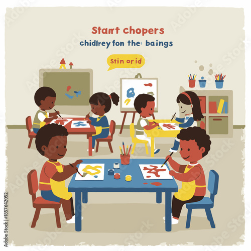 Children in a classroom happily painting and creating art during an activity session.