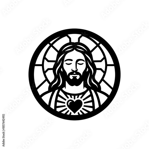 Sacred Heart of Jesus Christ in Stained Glass Style