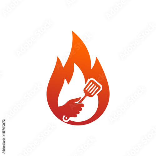 Hot Spatula in Flame Icon for Grilling and Cooking