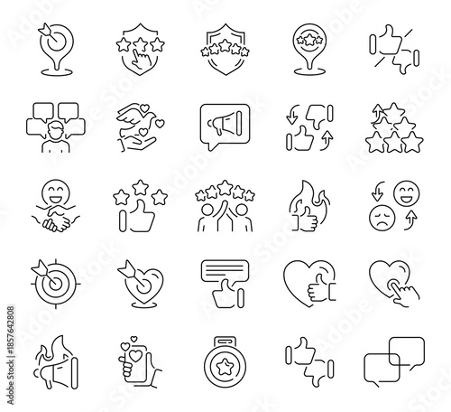 Feedback and communication line icons set. editable, linear, messaging and review symbols