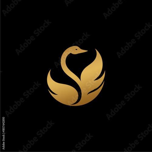 Elegant Golden Swan Emblem Logo