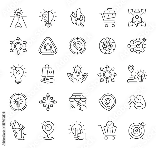 Marketing icons set. editable line icons with flat, outline, advertising symbols