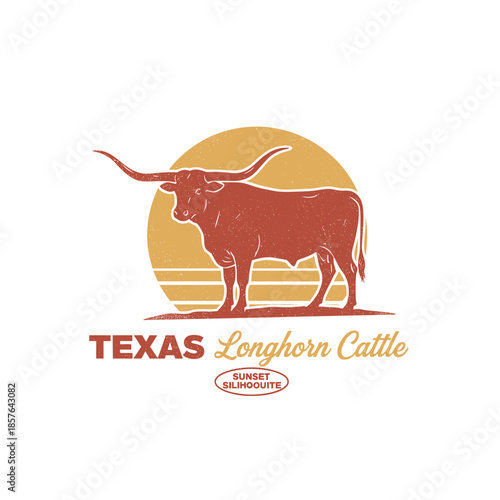 Texas longhorn cattle sunset illustration