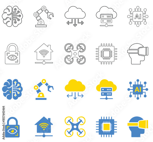 Modern Artificial Intelligence and Future Technology Vector Icon Set  Line and Flat Style
