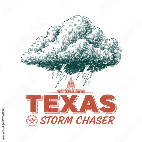 Texas storm chaser with a massive lightning cloud over the capitol