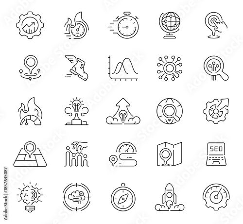 Seo tools icons set. editable line icons, flat style, digital marketing symbols