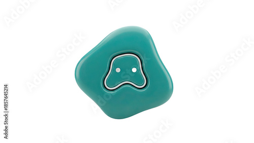 3D Teal Blob with Face Icon on transparent background