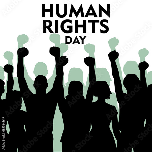 Vector graphic of International Human Rights Day, depicted with hands raised in an abstract vector illustration design. This vector is perfect for templates, banners, t-shirt designs, posters, etc.
