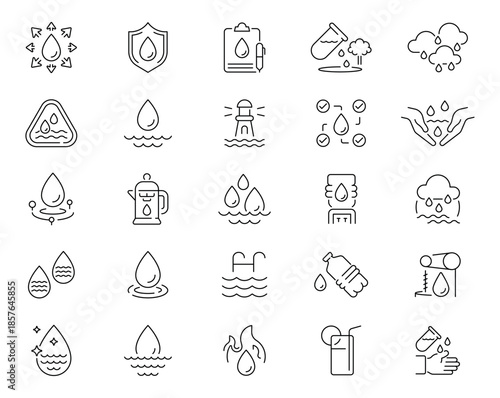 Water conservation icons set. editable line icons, outline, sustainability symbols