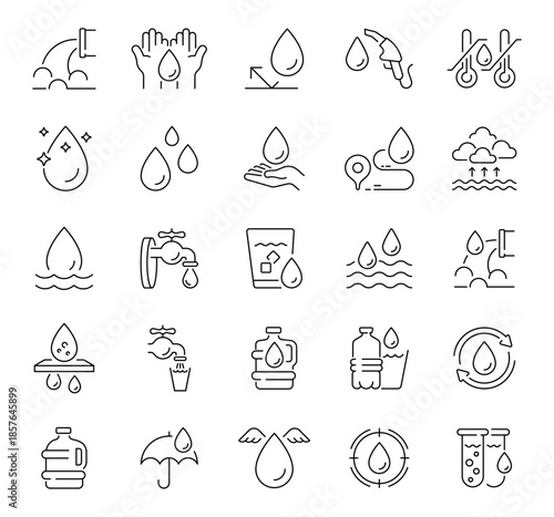 Water conservation icons set. editable line icons, outline, sustainability symbols