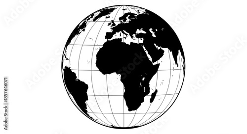 World Globe Silhouette Map Centered on Europe and Africa, Global Communication and Travel Concept